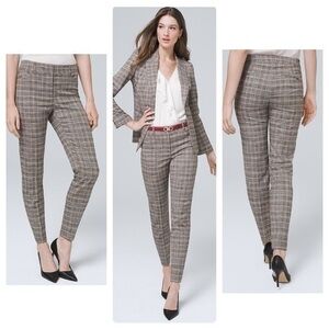 White House Black Market Black Madder Red Plaid Slim Ankle Pants 00